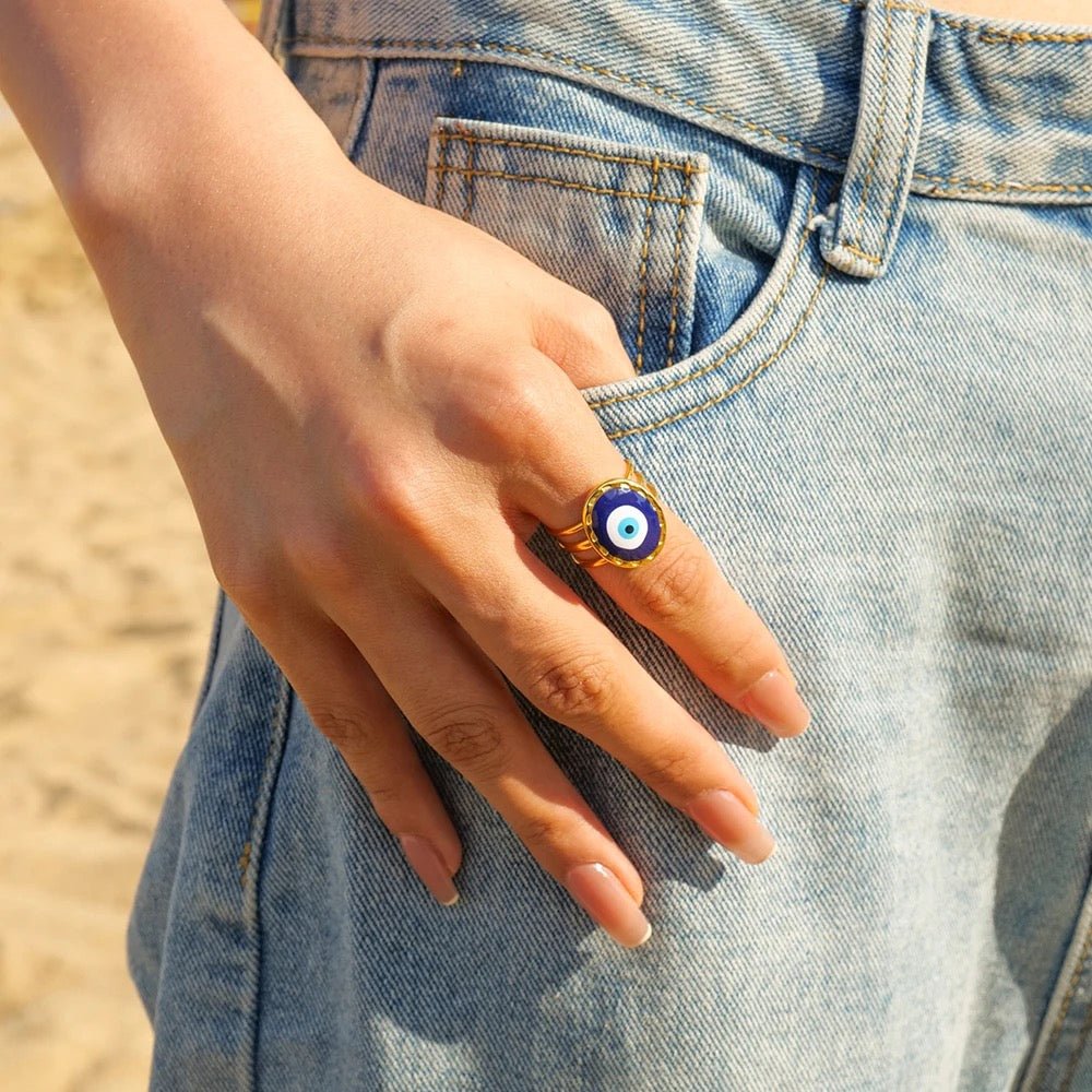 Evil Eye Adjustable Ring - Calilo Australia