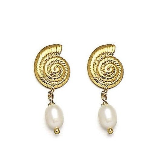 Gold Snail Pearl Earrings - Calilo Australia