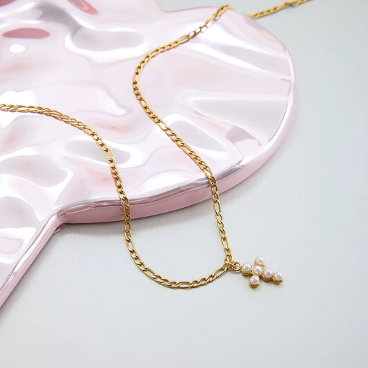 Grace Pearl Cross Pendant Necklace - Calilo Australia