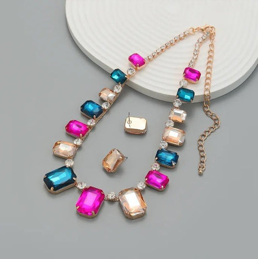 Lena Statement Necklace and Earrings Set - Multi colour - Calilo Australia