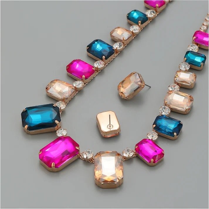 Lena Statement Necklace and Earrings Set - Multi colour - Calilo Australia