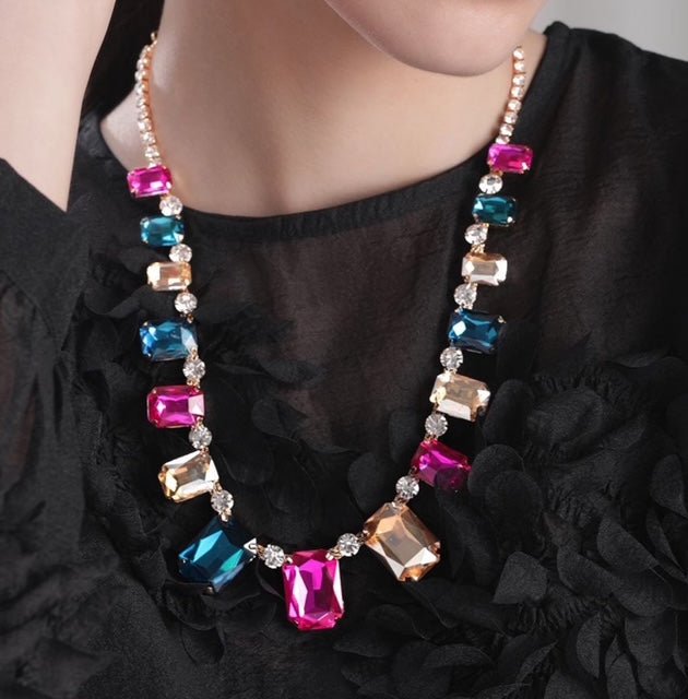 Lena Statement Necklace and Earrings Set - Silver - Calilo Australia