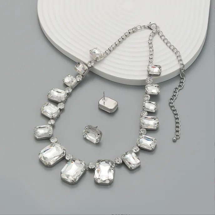 Lena Statement Necklace and Earrings Set - Silver - Calilo Australia