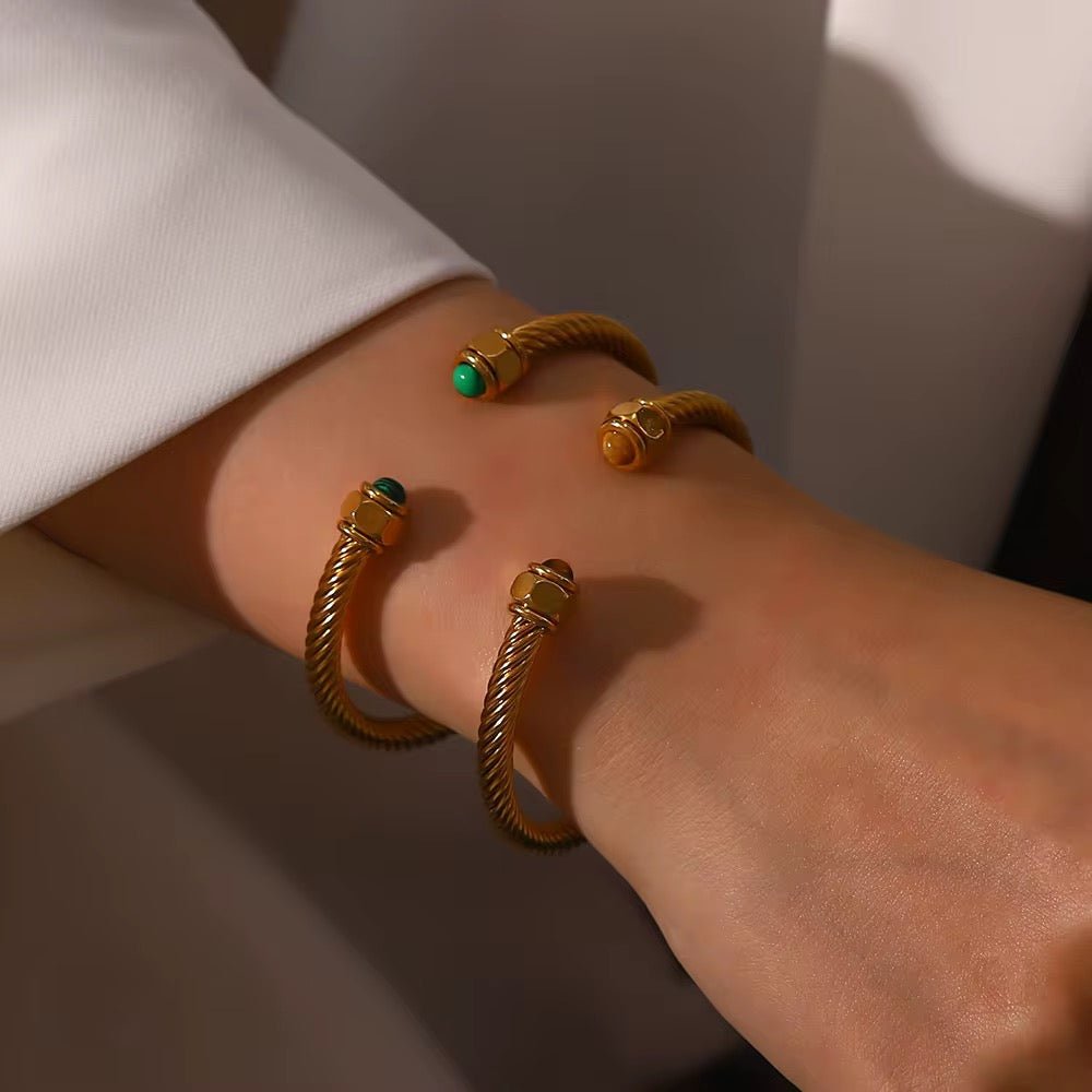 Leza Twist Pave Opening Natural Stone Bangles - Calilo Australia