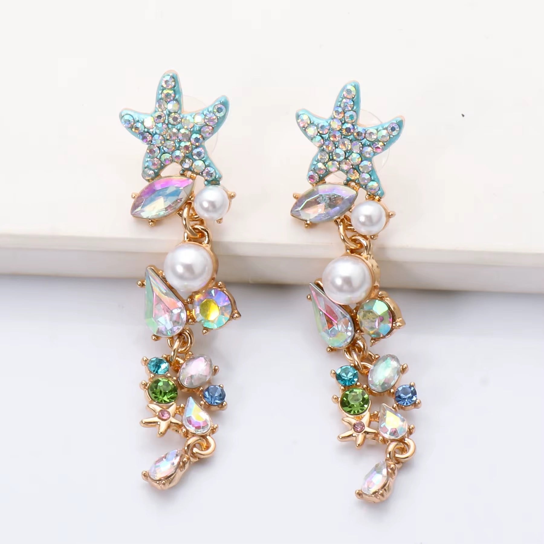 Luna Starfish Rhinestone Earrings - Calilo Australia