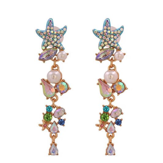 Luna Starfish Rhinestone Earrings - Calilo Australia