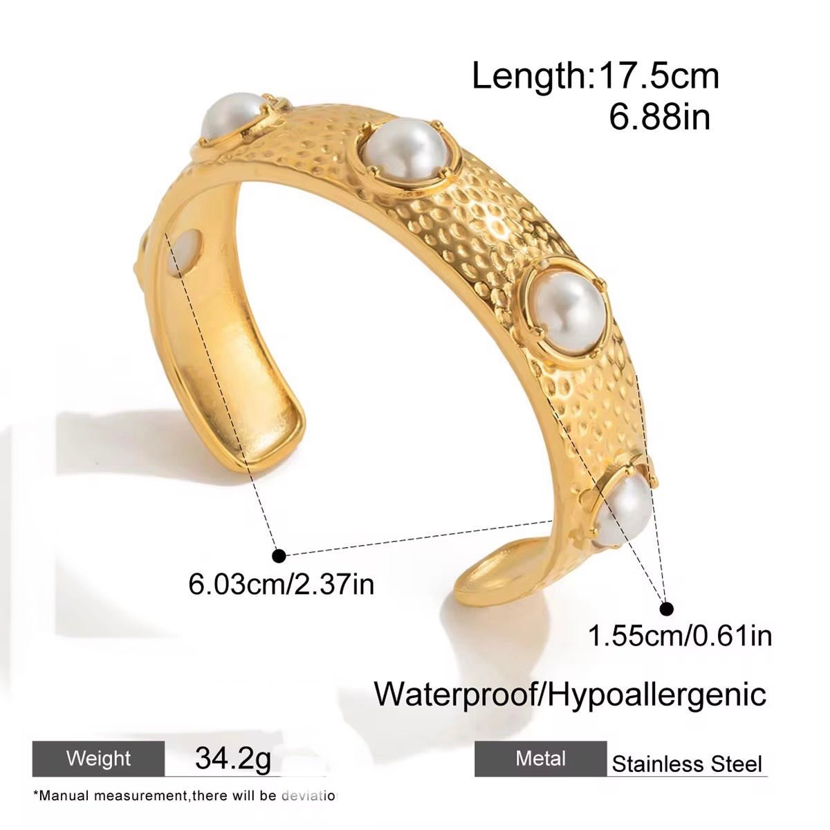 Mira Turquoise & Pearl Hammered Cuff Bracelet - Calilo Australia