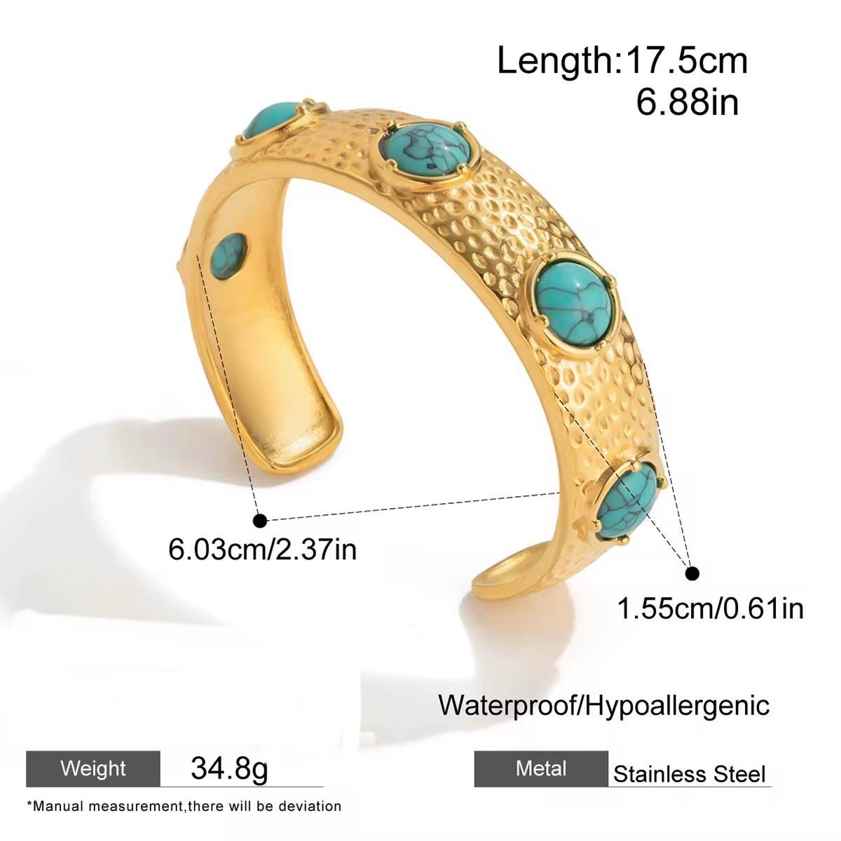 Mira Turquoise & Pearl Hammered Cuff Bracelet - Calilo Australia