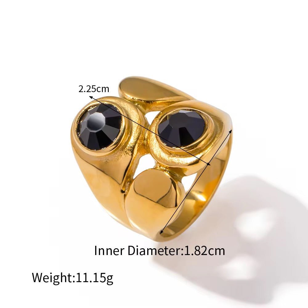 Trish Double Layer Black Stone Open Ring - Calilo Australia