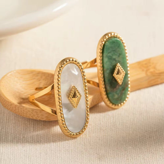 Victoria Oval Natural African & Shell Stone Ring - Calilo Australia