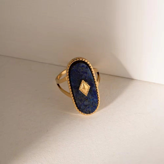 Victoria Oval Natural Lapis Stone Stacking Ring - Calilo Australia