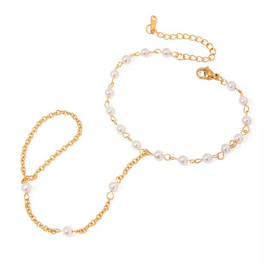 White Pearl Chain Finger Bracelet - Calilo Australia