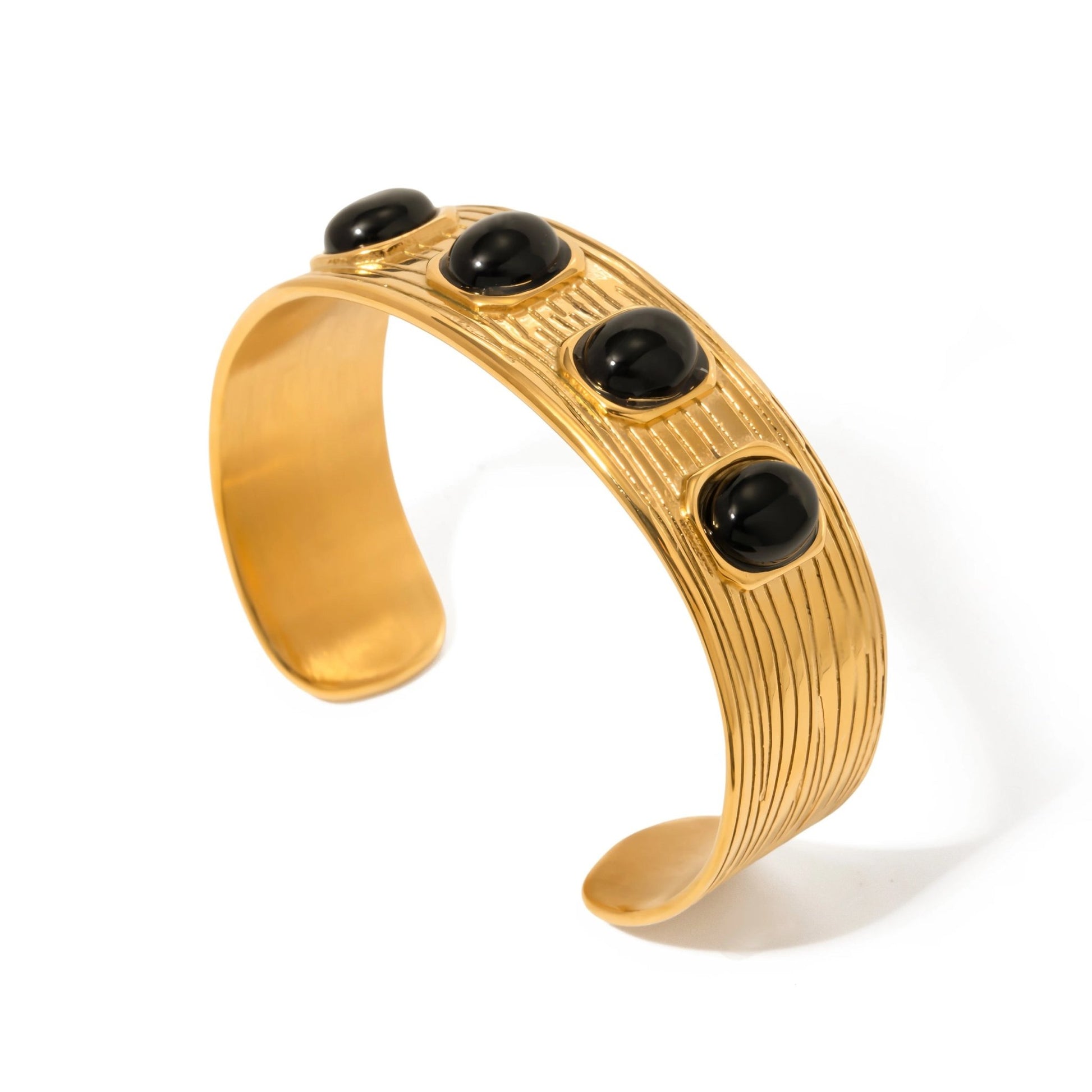 Wide Horizontal Stripes Black Agate Open Cuff Bracelet - Calilo Australia